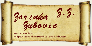 Zorinka Zubović vizit kartica